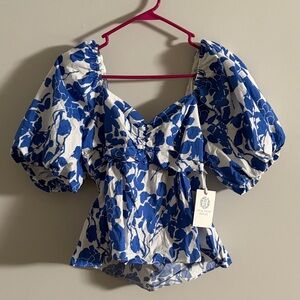 Tuckernuck Hyacinth House Blue Floral Fiori Puff Sleeve Blouse